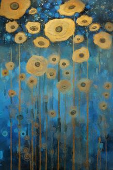 Fleurs jaunes dansantes sur fond bleu