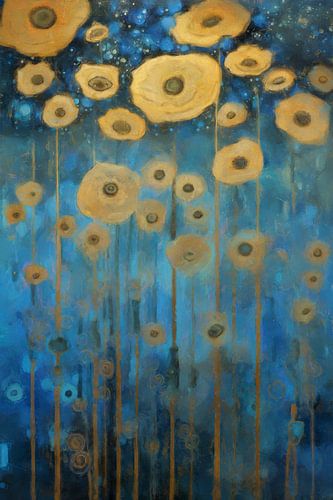 Dancing Yellow Flowers on Blue