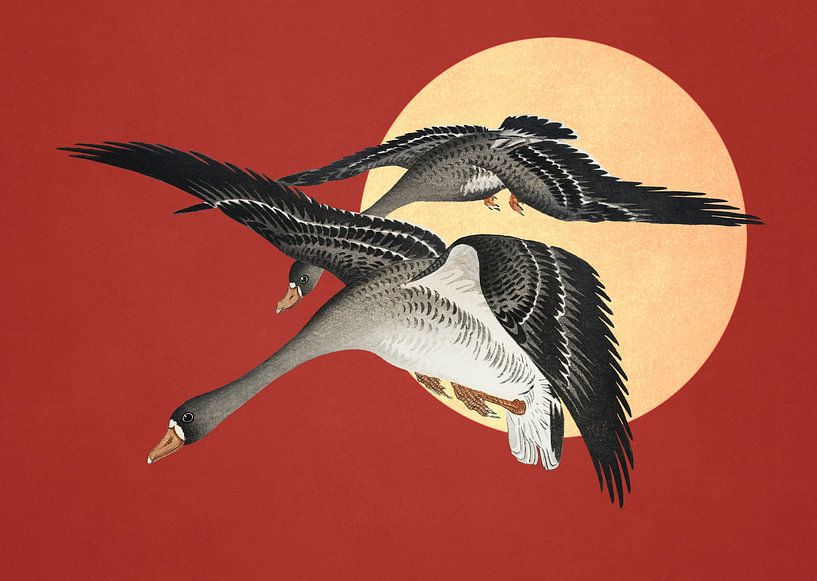 Ohara's Geese at Full Moon van Marja van den Hurk