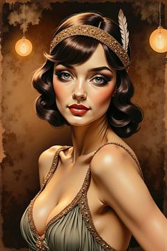 Beautiful flapper girl posing under ornate lights digital art il by Markus Gann