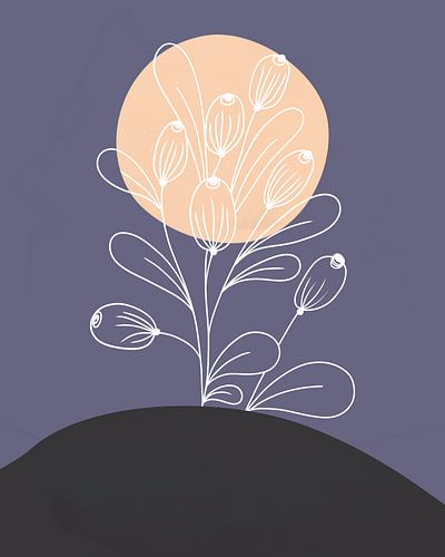 Minimalistisch landschap met een plant met grote bladeren