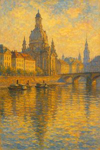Le front de mer de Dresde au coucher du soleil