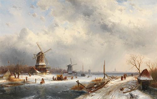 Winterlandschap met drie molens, Charles Leickert