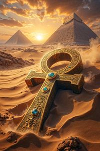 Fantasy Pharaoh Wall Art: ANKHARA - An Egyptian Ankh Cross in the Desert Before the Pyramids