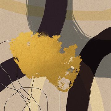 Abstract Geometric Organic Shapes And Lines in Gold, Black and Beige. by Dina Dankers