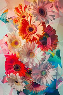 Gerberamozaïek - Abstracte bloemenprint van Poster Art Shop