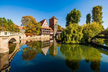 The old town with the Weinstadel building and the water tower in Nuremberg by Werner Dieterich