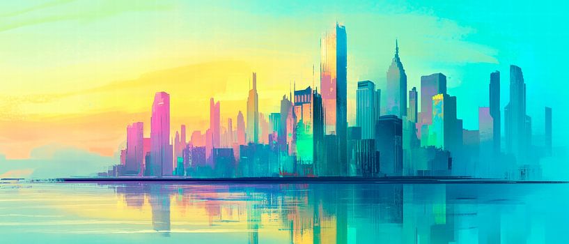 Urban silhouette in a play of colours by Poster Art Shop
