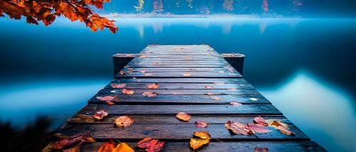 Herfst loopbrug op rustig water
