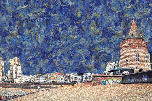 Boulevard and the Gevangentoren in Vlissingen (Van Gogh-style art) by Art by Jeronimo