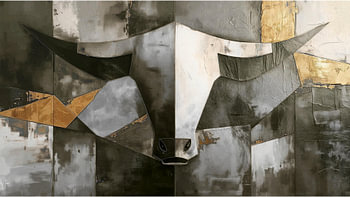 Abstract Industrial Bull – Geometrische Stier Kunst mit Gold