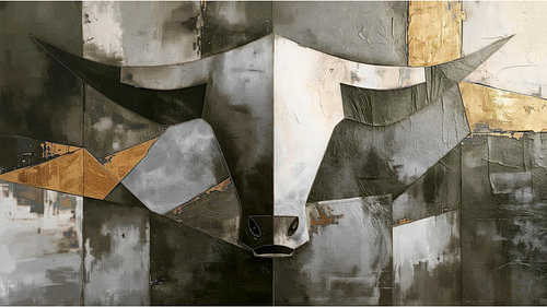 Abstract Industrial Bull – Geometric bull art with gold