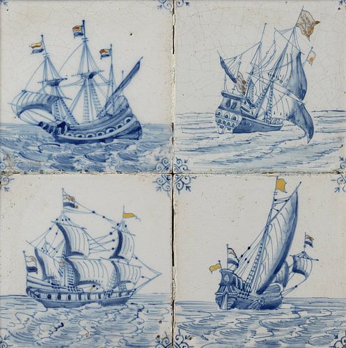 Veld van vier tegels met schepen
