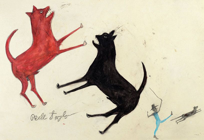 Bill Traylor,Twee honden vechten, Man achtervolgt Hond, 1939-194 van finemasterpiece