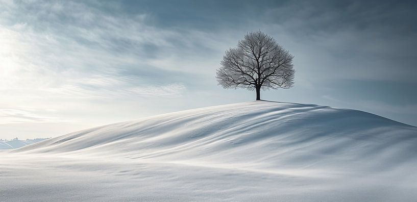 Besneeuwde boom bij schemering van fernlichtsicht