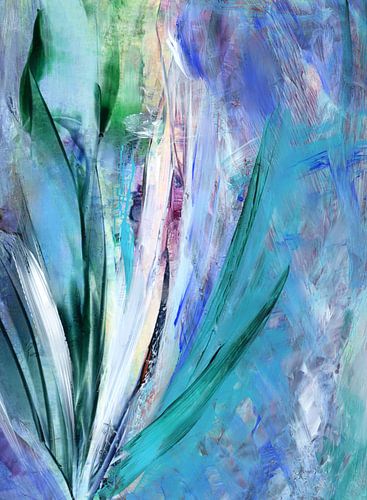Bloemencompositie in turkoois en blauw