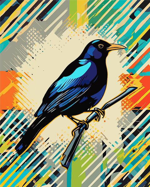 Oiseaux dynamiques - Le Merle d'Eurasie dans le Pop Art par SOTA ArtSign