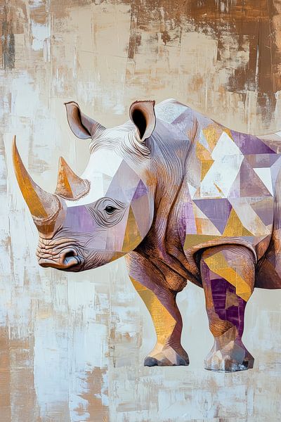 Neushoorn in geometrische kleuren - Modern kunstontwerp van Poster Art Shop
