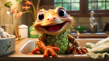 Baby frog in a bathtub in the bathroom by Animaflora PicsStock