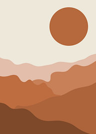 Abstrakte Wüstenlandschaft im Boho-Stil mit Sonne von Wisnu Xiao