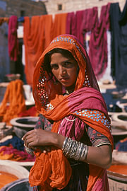 Kodachrome style: Rajasthani woman amongst colourful fabrics