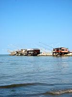 Strand met vissershutten Cesenatico - Italie