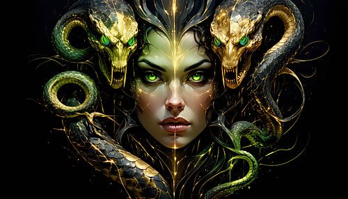 Le regard fatal de Méduse - La vision oraculaire de la couronne d'or du serpent à la lumière mystique de la Gorgone divine