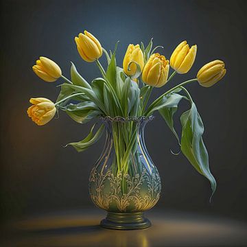 Gele tulpen in vaas van Rene Ladenius Digital Art