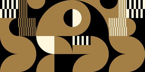 Abstracte retro geometrische kunst in goud, zwart en gebroken wit nr. 14