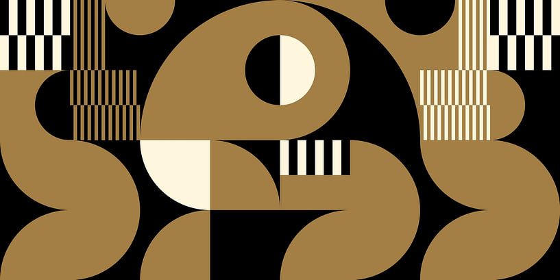 Abstrakte geometrische Retro-Kunst in Gold, Schwarz und Off-White Nr. 14 von Dina Dankers