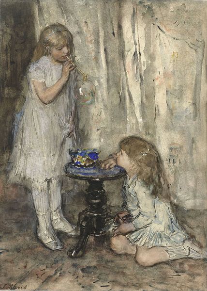 Twee meisjes die bellenblazen, Jacob Maris van Meesterlijcke Meesters