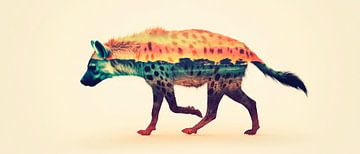 Kleurrijke hyena in overgang van Poster Art Shop