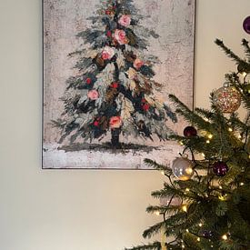 Customer photo: Romantic Christmas tree with roses in soft pastel tones, painted in classic oil style by But First Framing, on ArtFrame