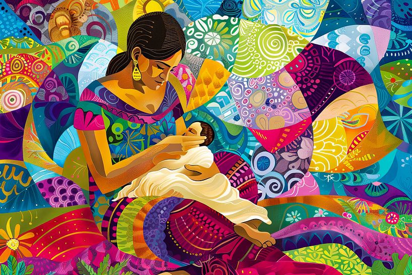 Digital abstract painterly portrait fictional woman and child by Egon Zitter