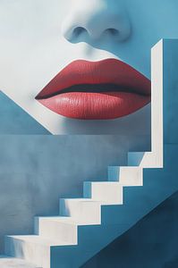 Trap naar Verlangen Surrealistisch Portret met Rode Lippen