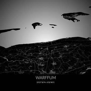 Black-and-white map of Warffum, Groningen. by Rezona