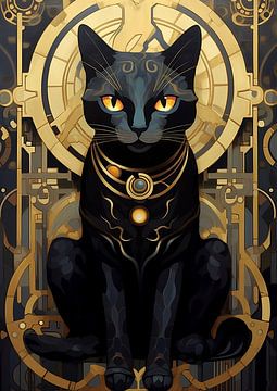 Art Deco goud met zwarte kat van Jan Bechtum