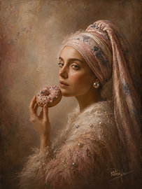 Rituel des perles avec un beignet rose sur René van den Berg