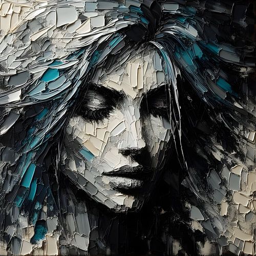 Portret grof olieverf blauw