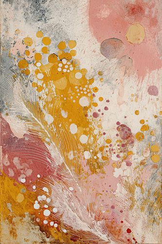 Abstract schilderij  - Geel en roze warme sfeer