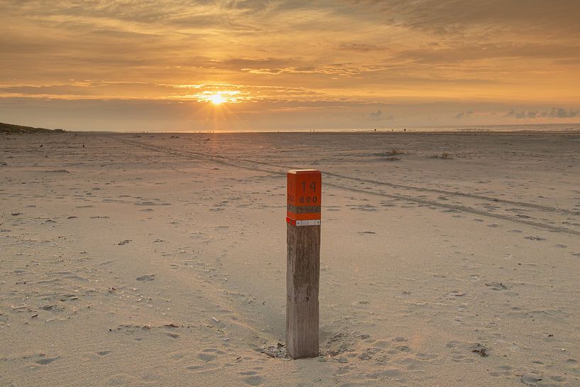 Ameland beach, sunset, beach post, beach , sea and dunes by M. B. fotografie