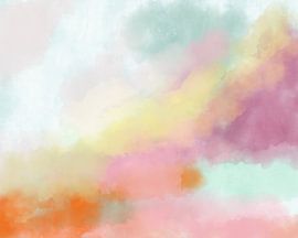 Peinture aquarelle abstraite moderne et colorée en jaune, violet, orange et menthe sur Dina Dankers