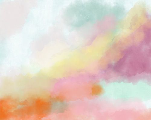 Kleurrijk modern abstract aquarel schilderij in geel, paars, oranje en mint