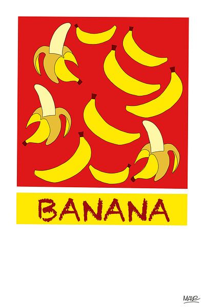 BANAAN Illustratie en tekst in frisse kleur. van MAVE