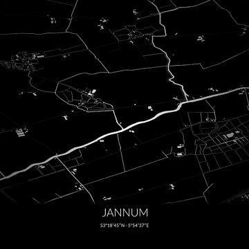 Zwart-witte landkaart van Jannum, Fryslan. van Rezona