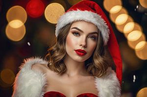 schönes Mädchen mit Weihnachtsmannkostüm