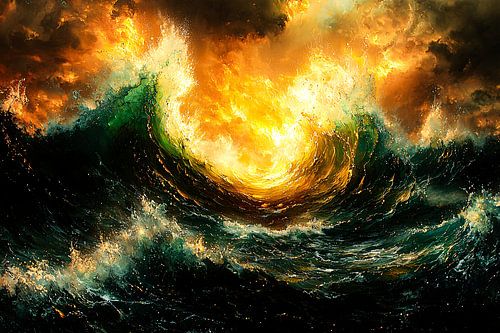 Vuur en golven in de oceaan