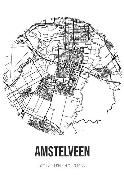 Amstelveen (Noord-Holland) | Map | Black and white by Prints of Place