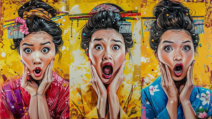 portrait japanese woman with fruit trio collage by Egon Zitter