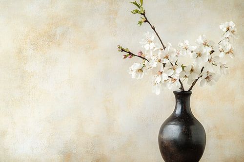 Bloesem in donkere keramische vaas